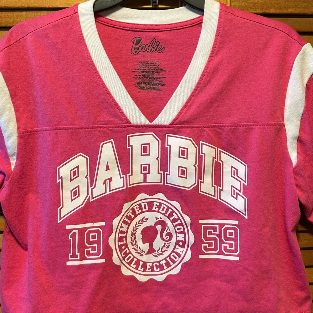Mattel Barbie Pink V-Neck Cropped Top - Picture 3 of 12